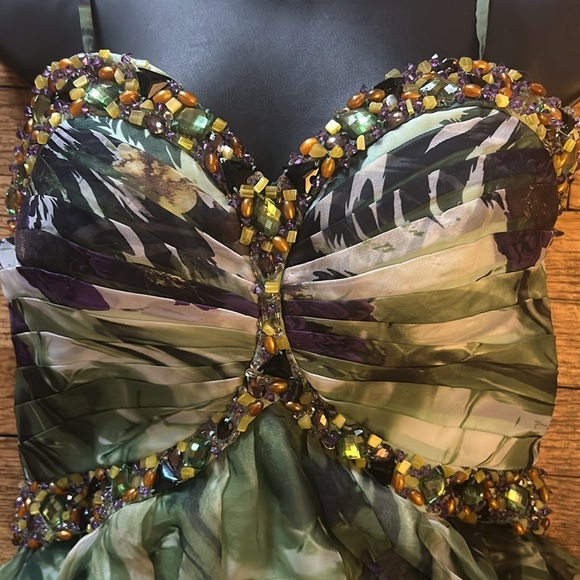 Multi Silk Prom Evening Gown Dress Sequin Beaded spaghettini Straps - Picture 3 of 6